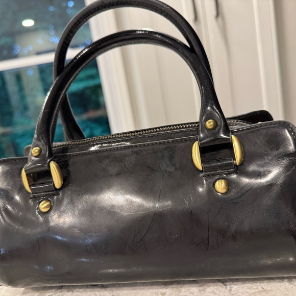 Tiffany & Fred Paris Patent Leather Top-Handle Tote Women's Black Handbag Scuffs - Picture 6 of 15